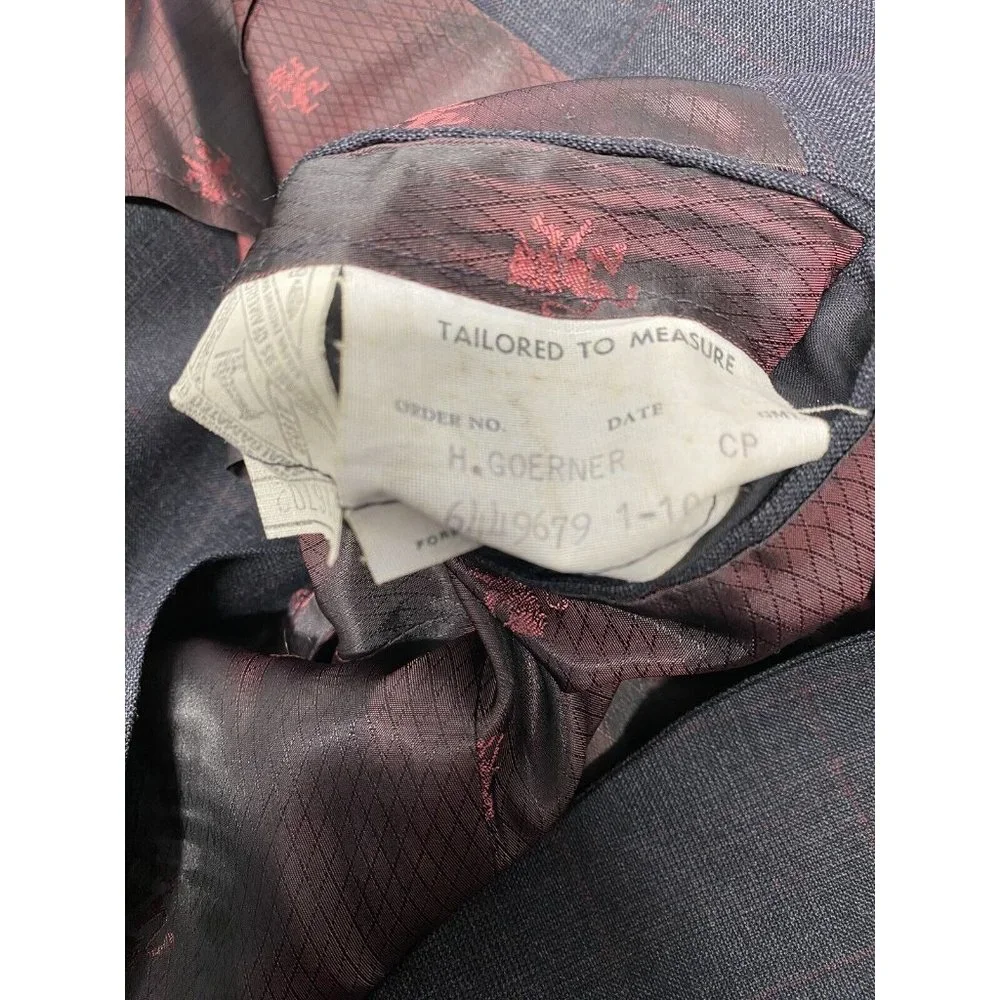 VTG Hand Made Elia Levi Gray Red Plaid 2 Button Blazer Jacket 44 *